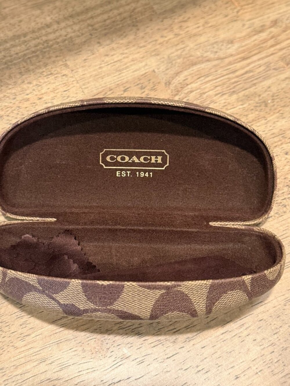 Coach Brown Tan Hard Eyeglasses Case with Cleaning Cloth - Picture 3 of 5